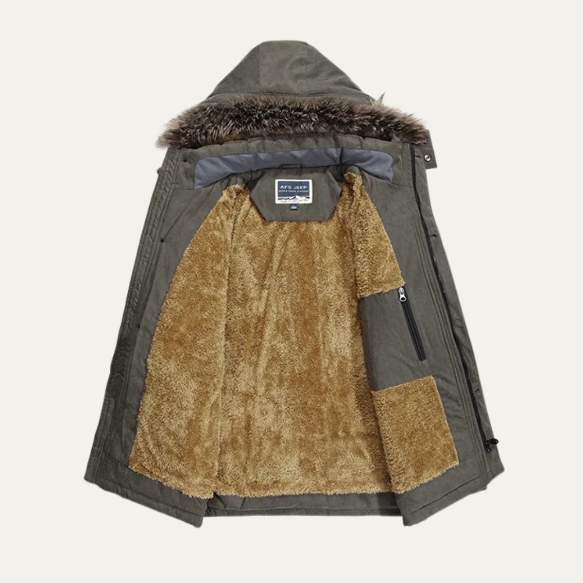 Men's Hooded Fur Jacket Warm Multi Pockets