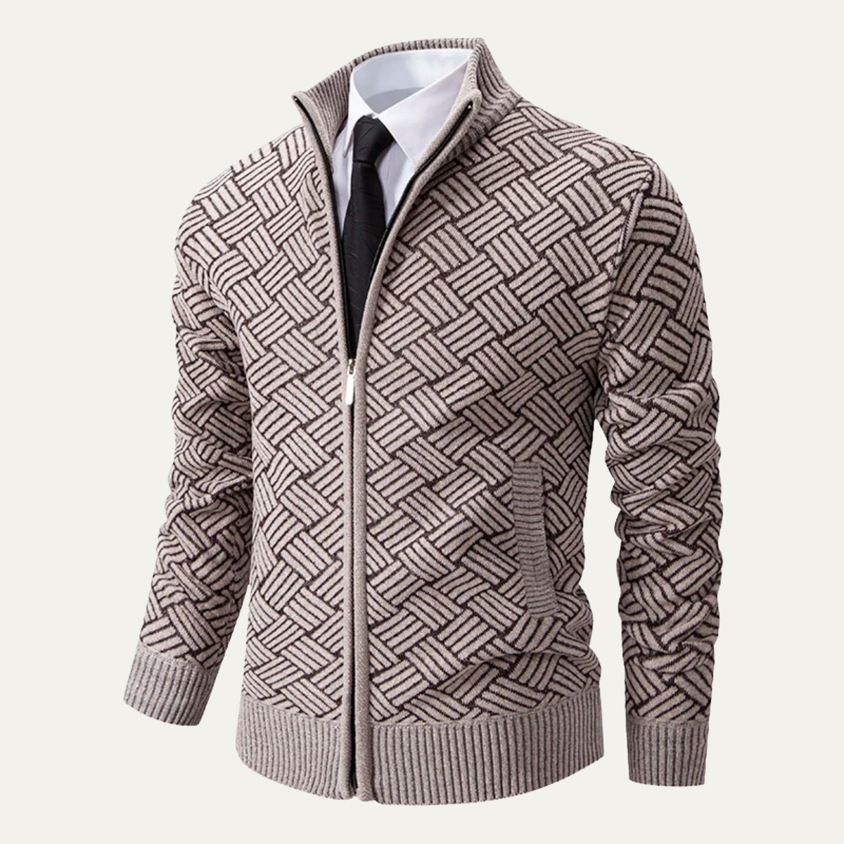 Men's Thick Knitted Full Zip Fleece Lined Jacket