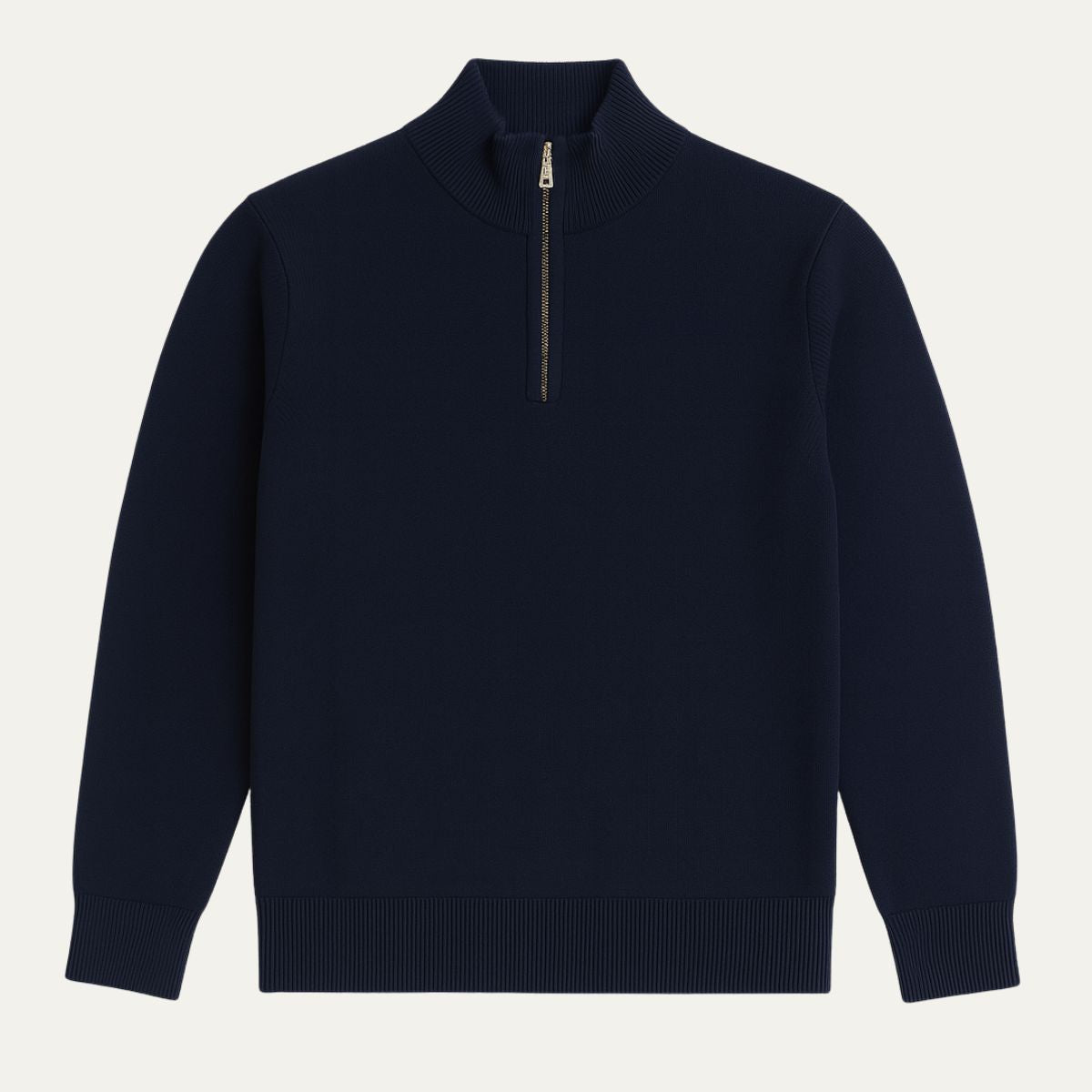 Men's Half-Zip Sweater Navy Blue Wool - VibreMode