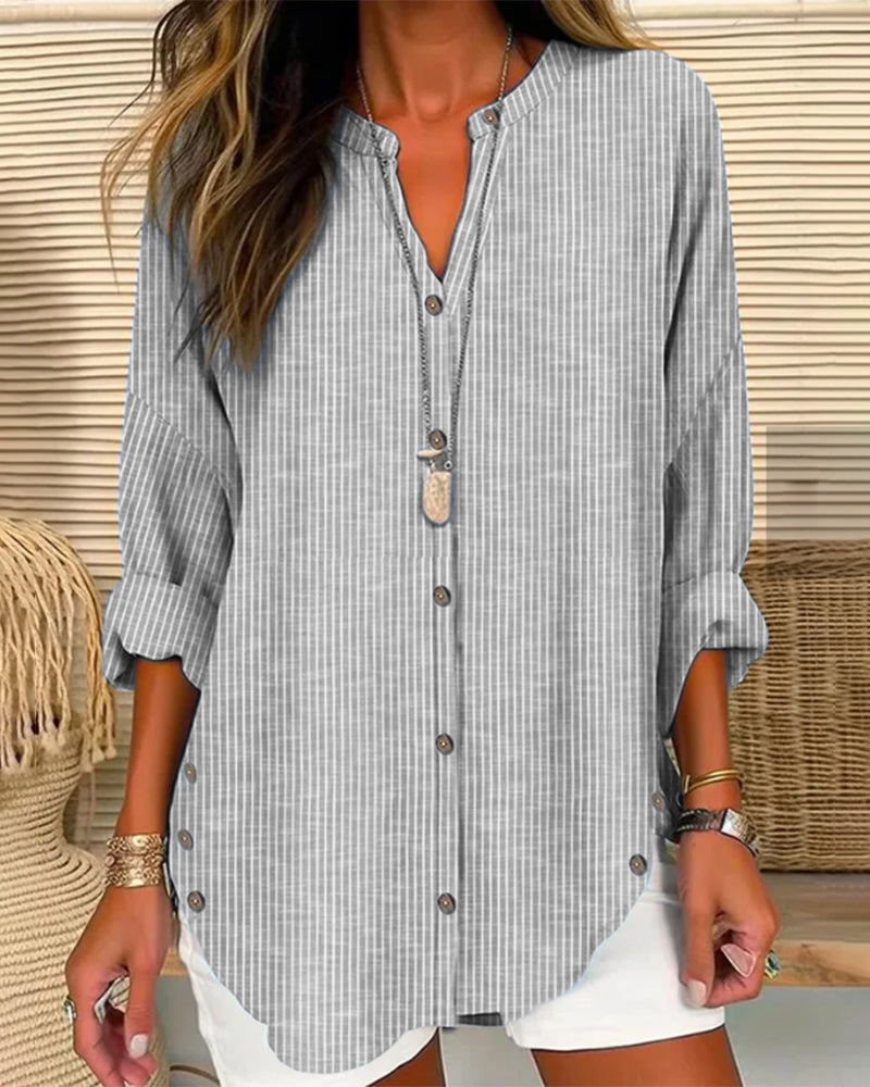 Chic Women's Striped Button Down Blouse Top