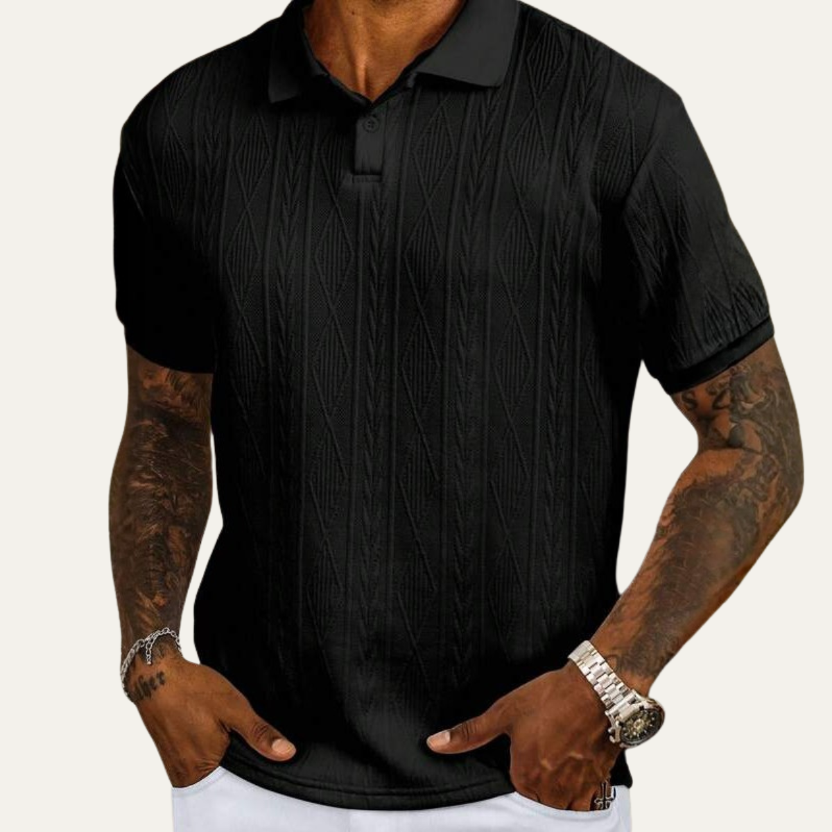 Men's Textured Polo Shirt Casual Button Up