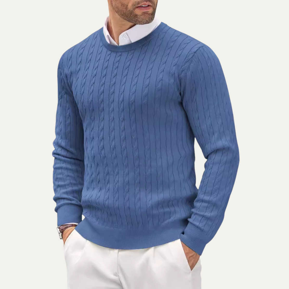 Men's Cable Knit Sweater Soft Warm Winter Round Neck