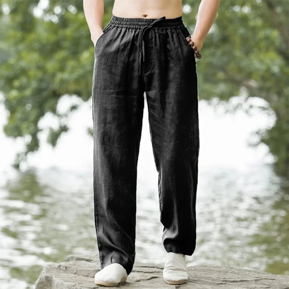 Men's Linen Beach Pants Lightweight Beige