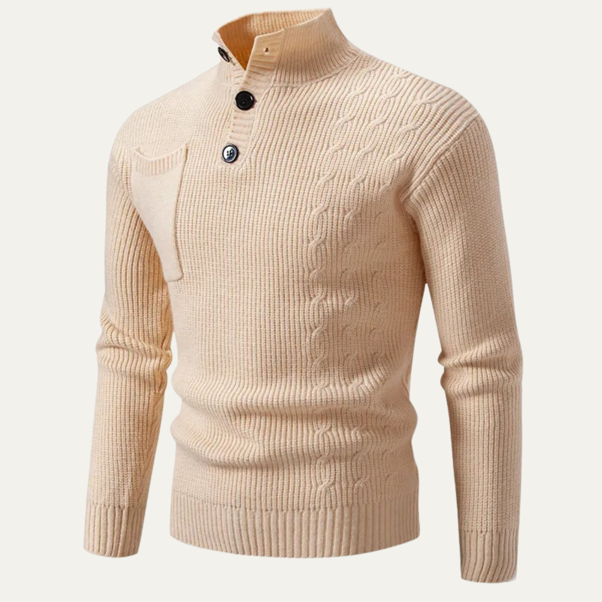 Men's Knit Sweater Stand Collar Button Detail