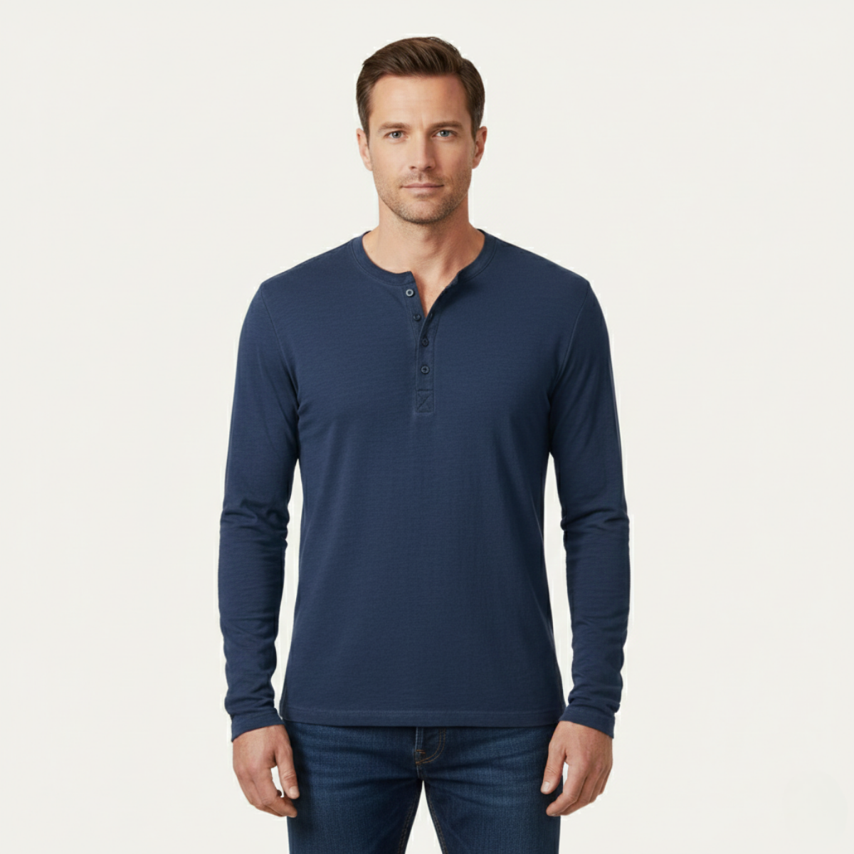 Men's Long Sleeve Henley Shirt Cotton Modern Fit