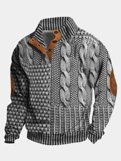 Men's Cable Knit Sweater Button Neck - VibreMode