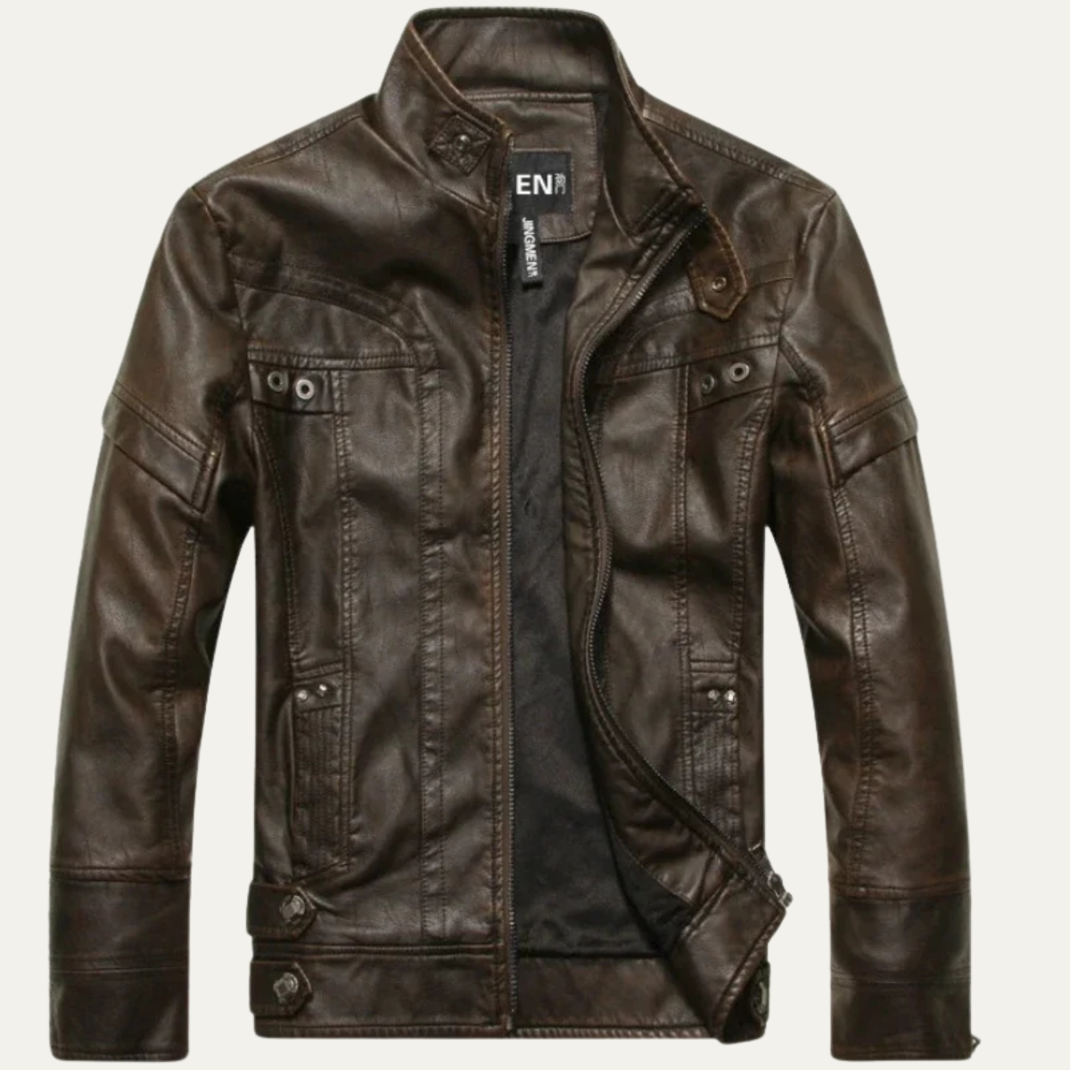 Men's Leather Biker Jacket Classic Zip Up