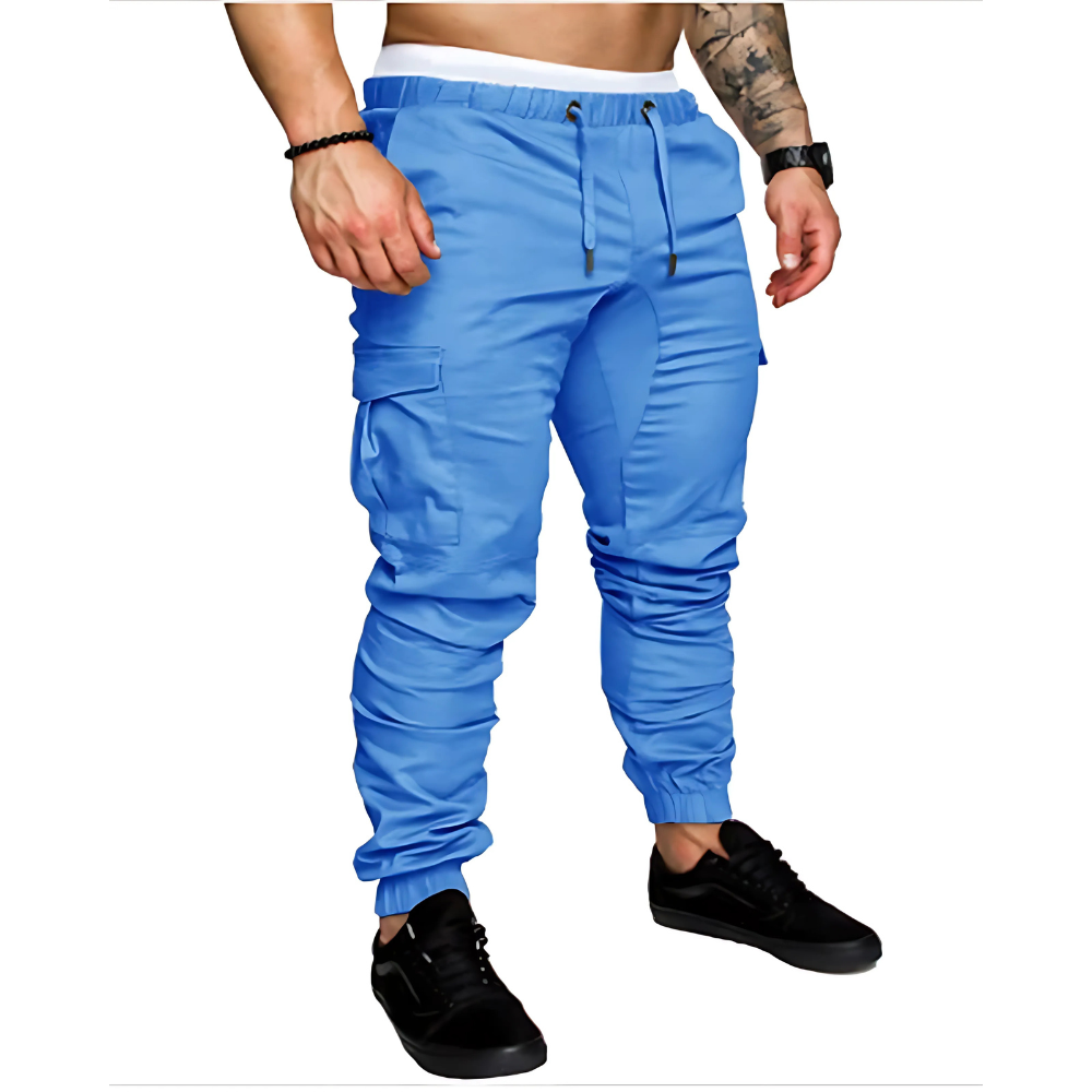 Men's Cargo Joggers Multi-Pocket Cotton Black