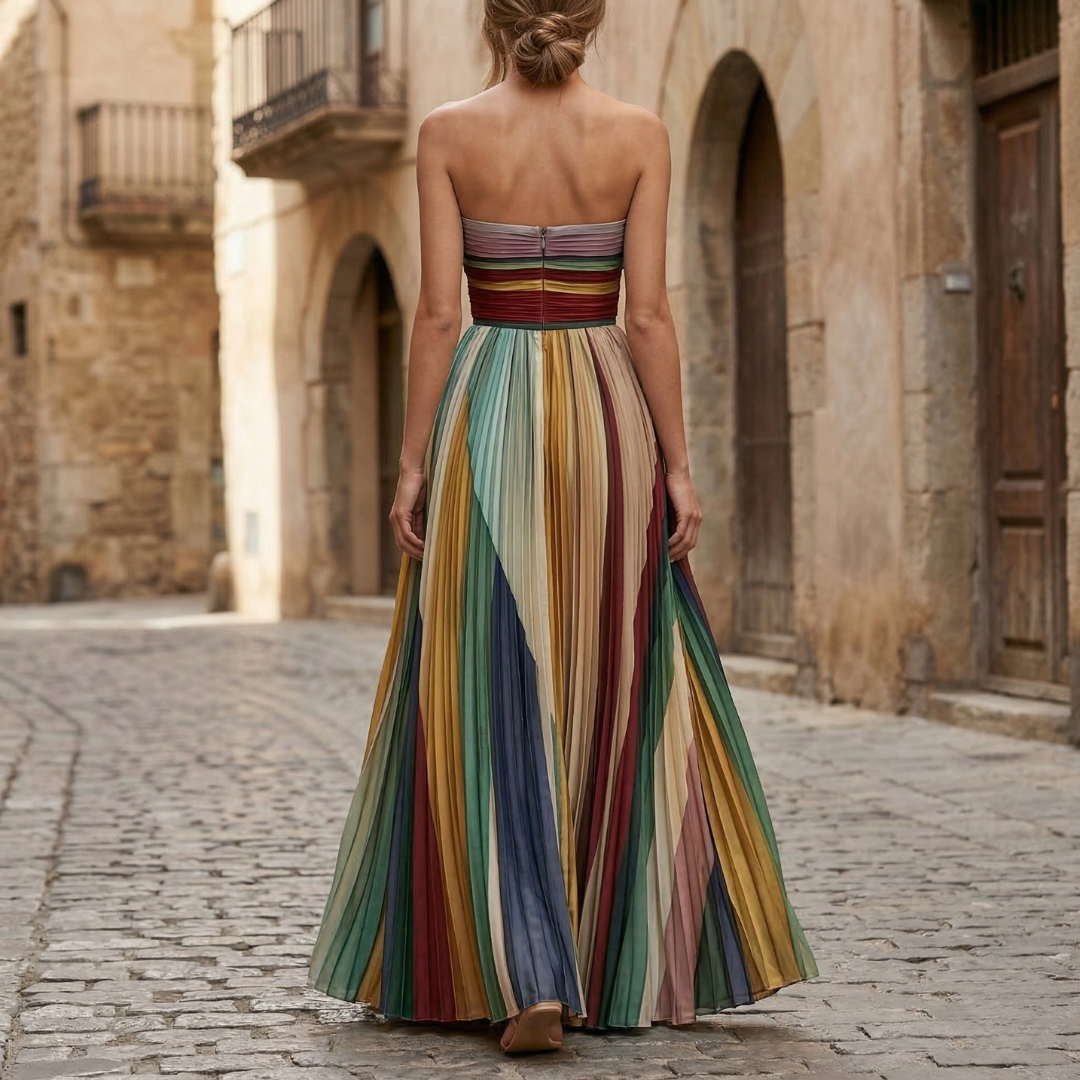 Women’s Strapless Pleated Maxi Dress Formal Gown