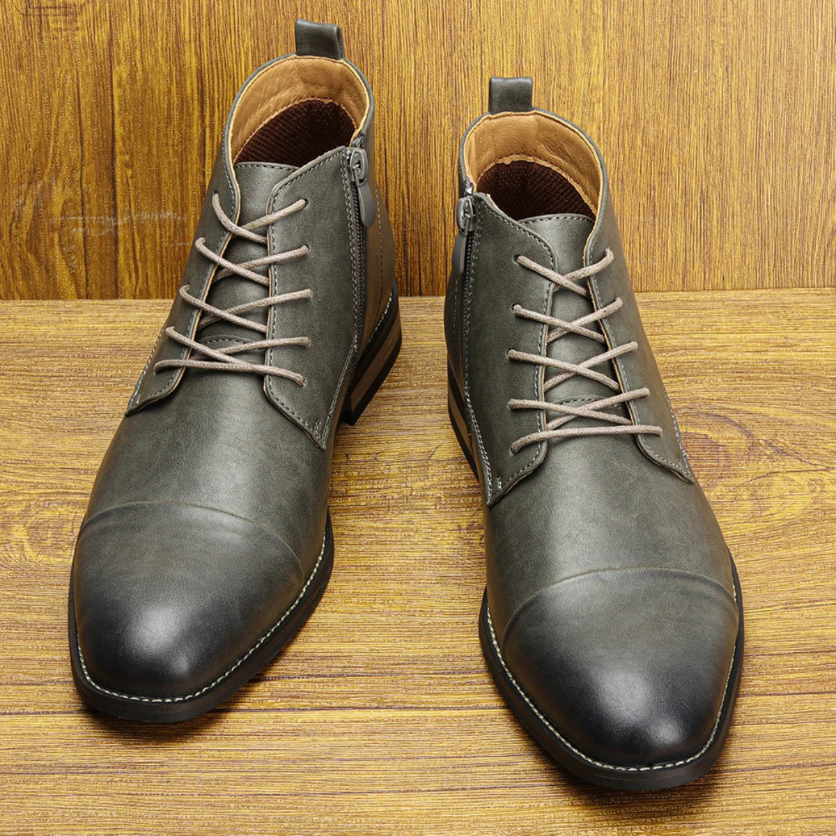 Men's Leather Ankle Boots Side Zip Classic Black