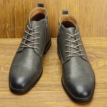 Men's Leather Ankle Boots Side Zip Classic Black