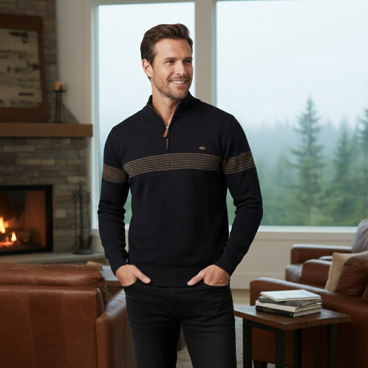 Men's Casual Half Zip Knit Sweater Stand Collar