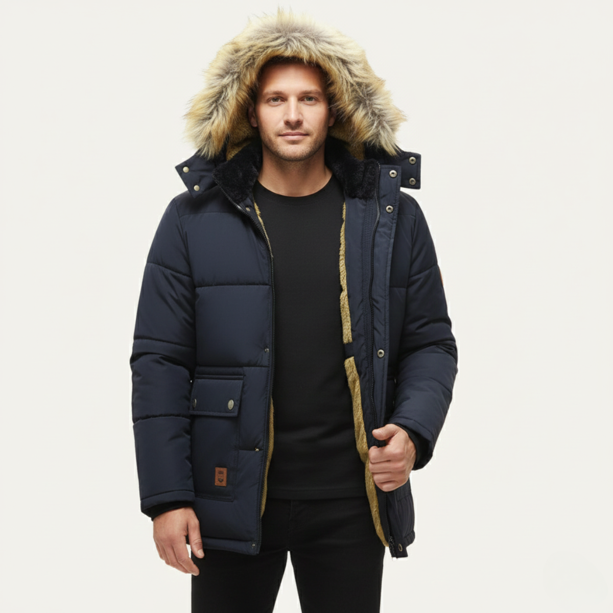 Men's Windproof Fleece Lined Hooded Winter Jacket