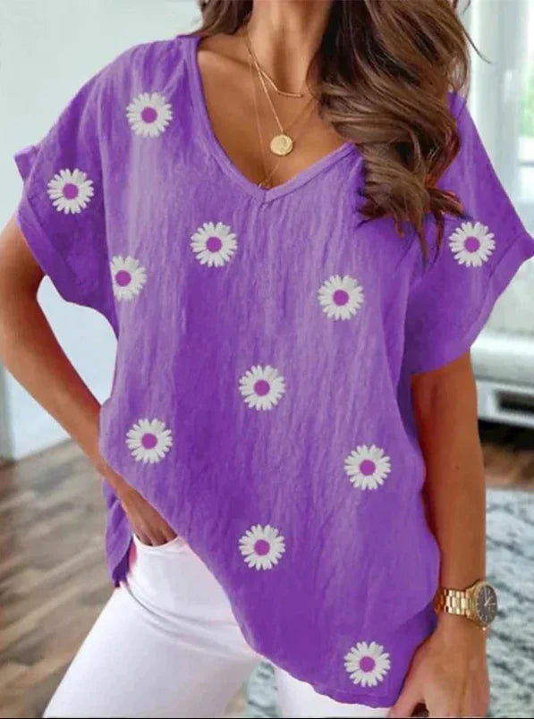 Women's V-Neck T-Shirt Floral Print - VibreMode