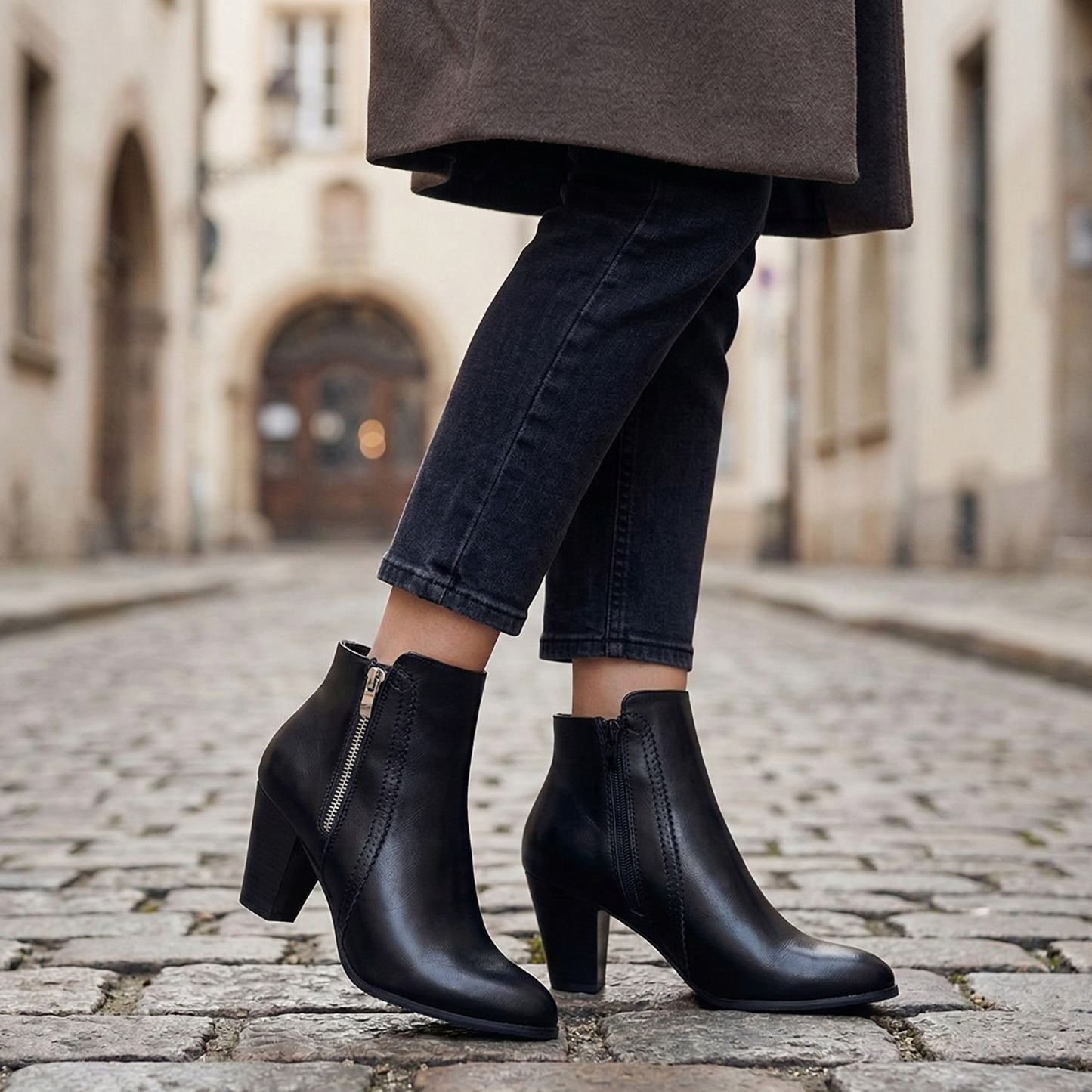 Ankle Boots Block Heel Side Zip  Women