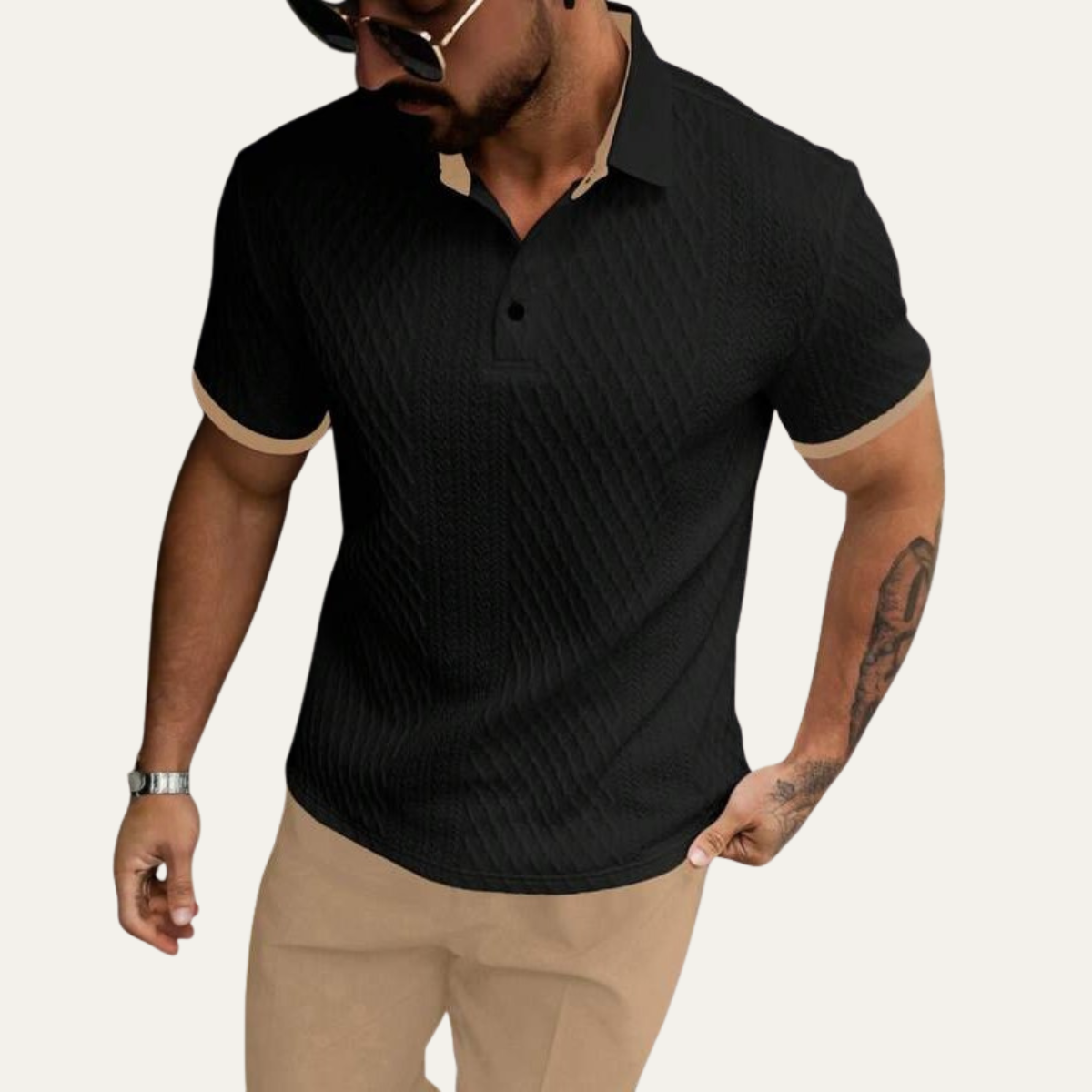 Cedarcrest Park Men's Textured Polo Shirt Contrast Collar