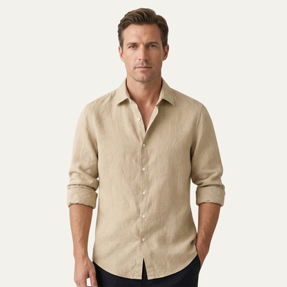 Men's Linen Shirt Lightweight Beige - VibreMode