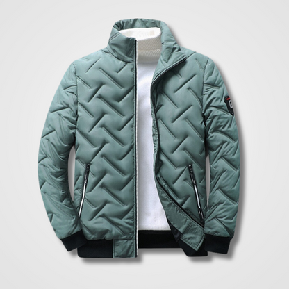 Men's Quilted Bomber Jacket High Collar Zip Pockets