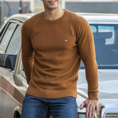Men's Slim Fit Crew Neck Sweater Textured Knit Navy - VibreMode
