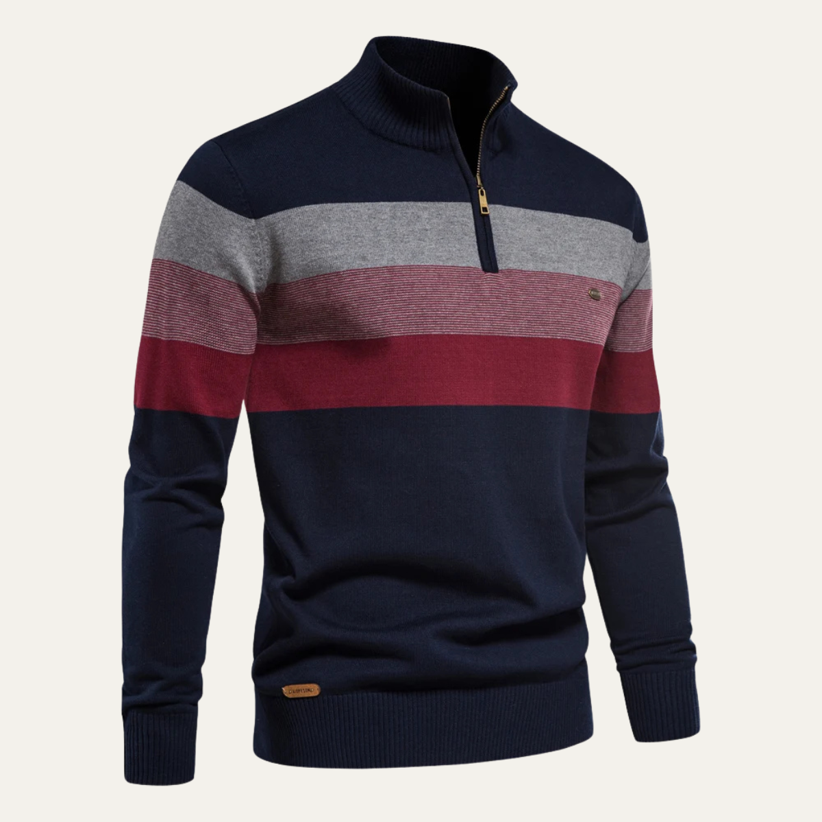 Men's Patchwork Zip Mock Neck Sweater