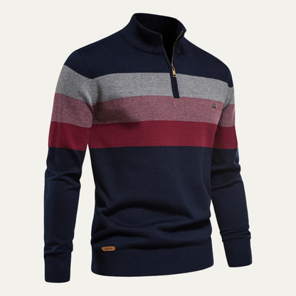 Men's Patchwork Zip Mock Neck Sweater