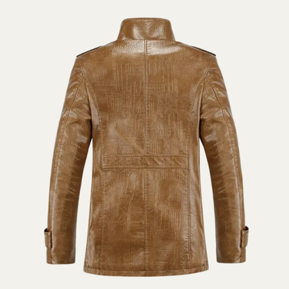Men's Leather Fleece Lined Jacket Warm Stand Collar