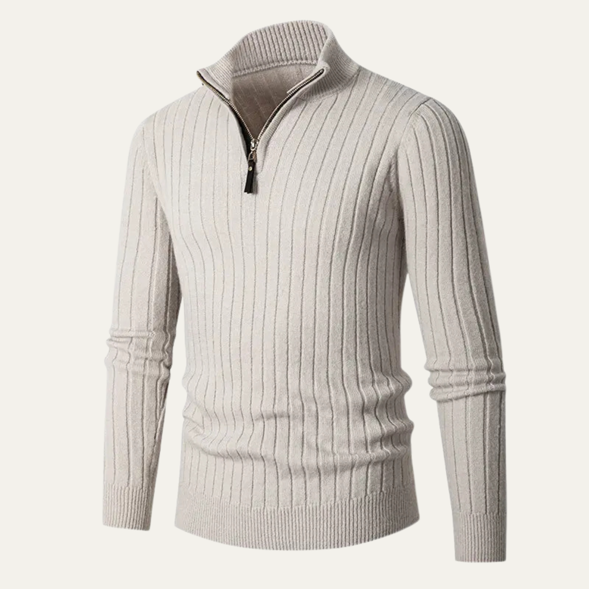 Men's Knitted Half Zip Sweater Ribbed Collar