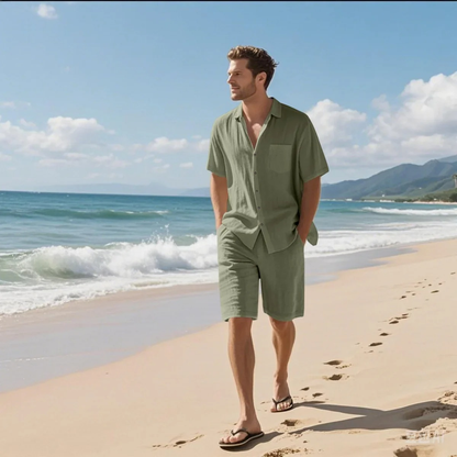 Men's Retro Beach Set Shirt And Shorts