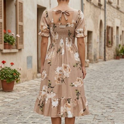 Women’s Midi Dress Puff Sleeve Square Neck Summer Dress
