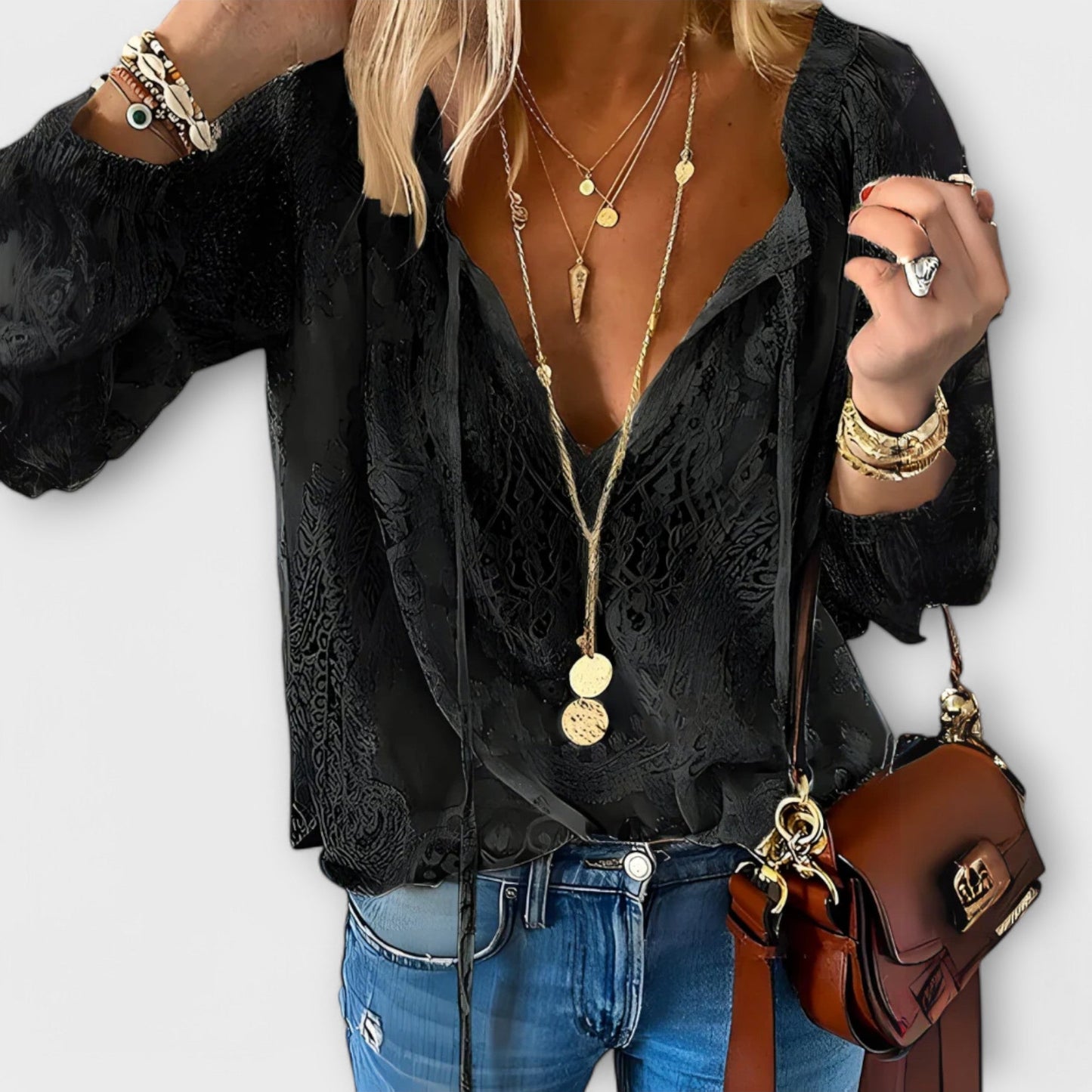 Feminine Floral V-Neck Long Sleeve Blouse Top