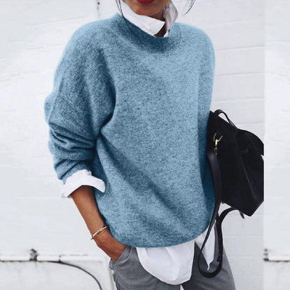 Women's Soft Knit Sweater Relaxed Fit Round Neck Beige