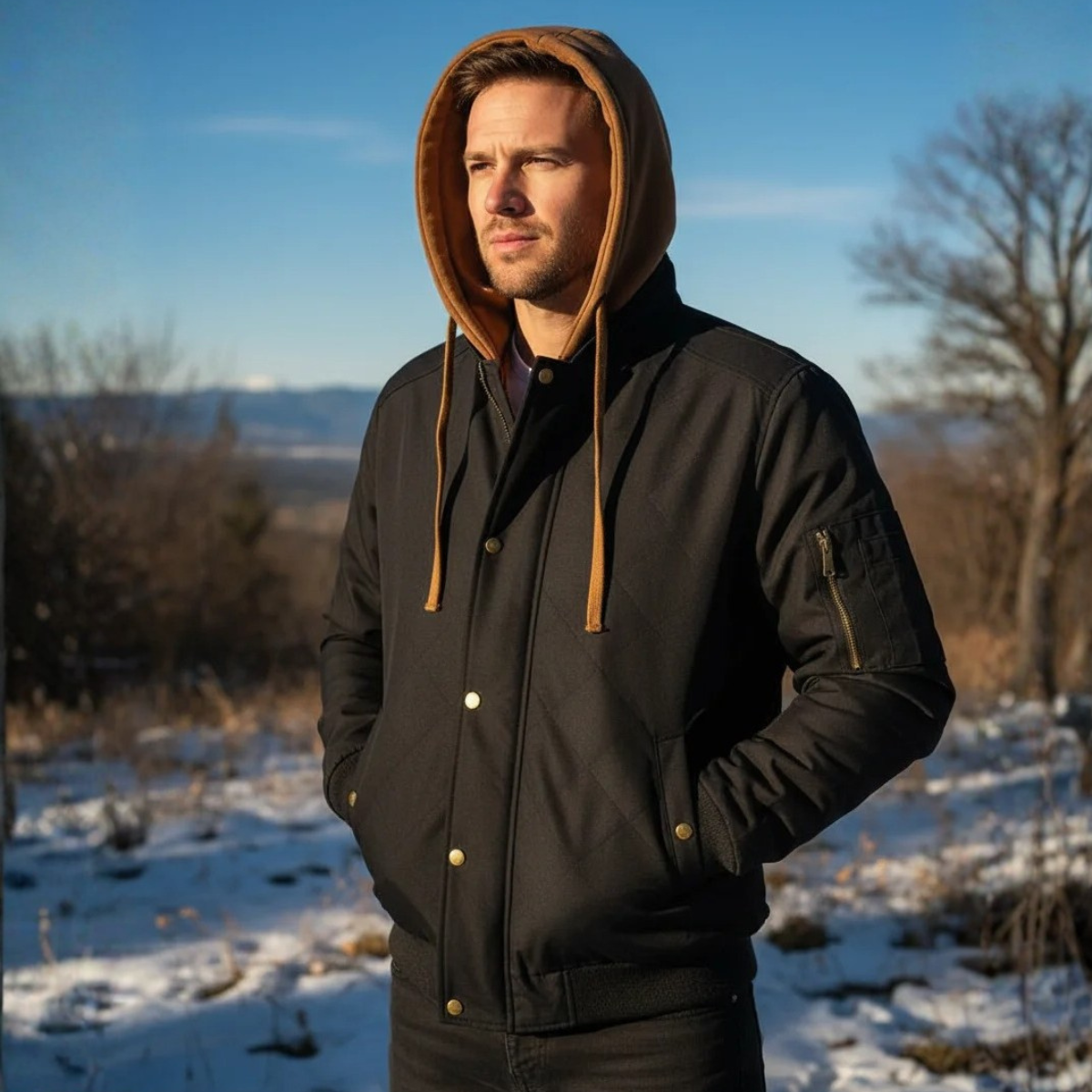 Men's Thick Fleece Bomber Hooded Jacket