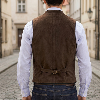Men’s Leather Vest Vintage Button Front Waistcoat
