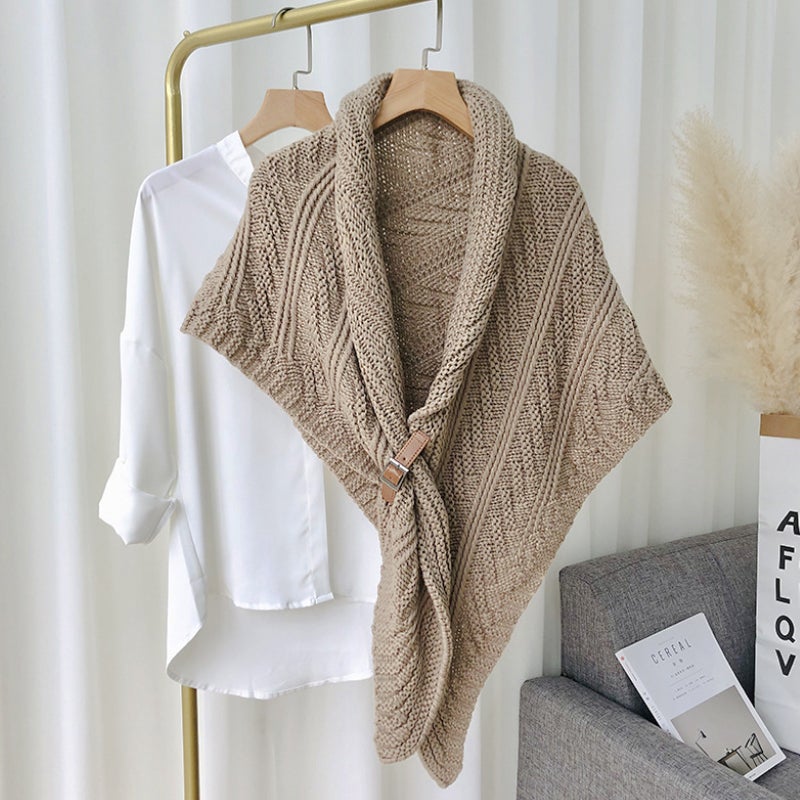 Triangular Knitted Scarf Leather Buckle