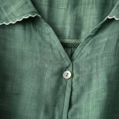 Women’s Button Down Blouse Scalloped Collar Casual Summer Top