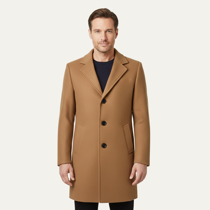 Men's Double Breasted Wool Overcoat Long Black