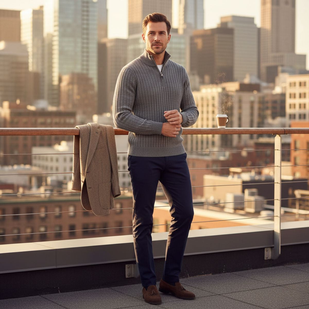 Men's Quarter Zip Sweater Old Money