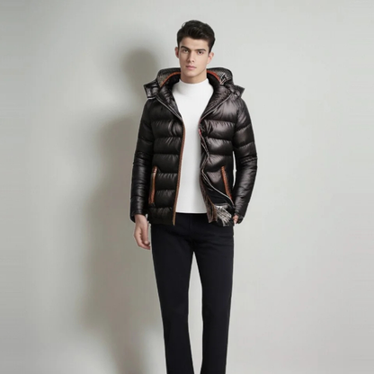 Men's Hooded Puffer Jacket Quilted Black