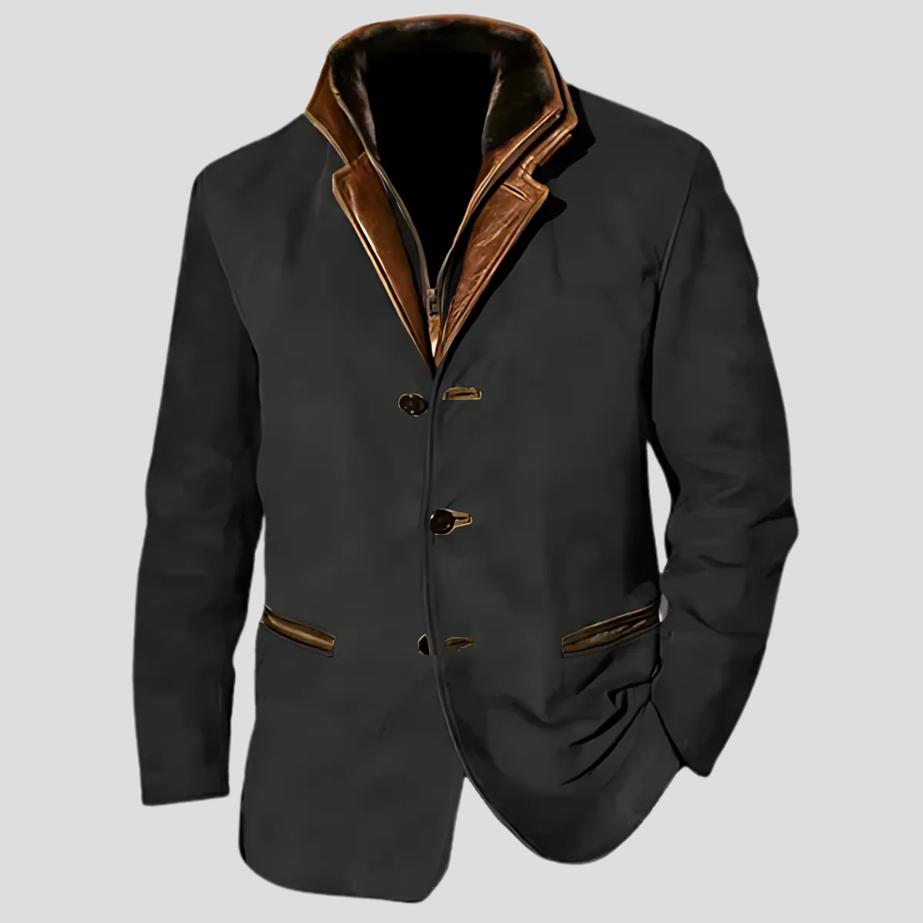 Men's Retro Contrast Collar Leather Jacket