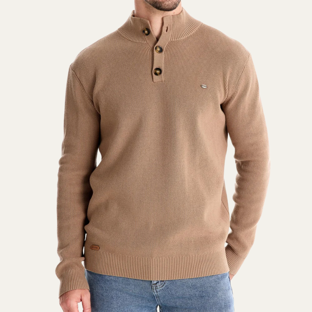 Vulcano Men's Turtleneck Sweater Mock Neck Button Up