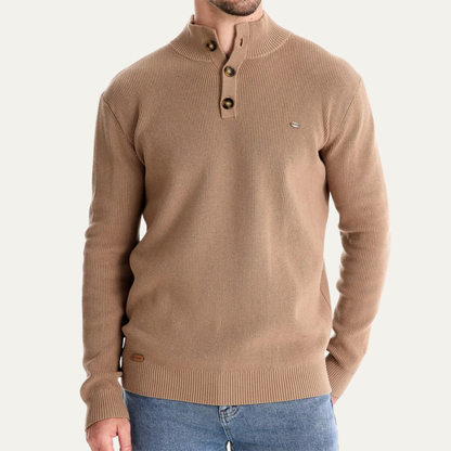 Vulcano Men's Turtleneck Sweater Mock Neck Button Up