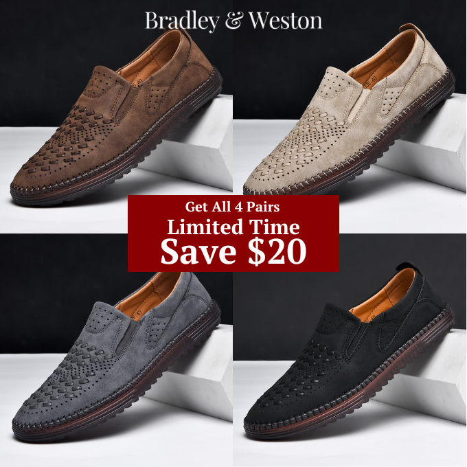 Men's Perforated Loafers Textured Leather Upper