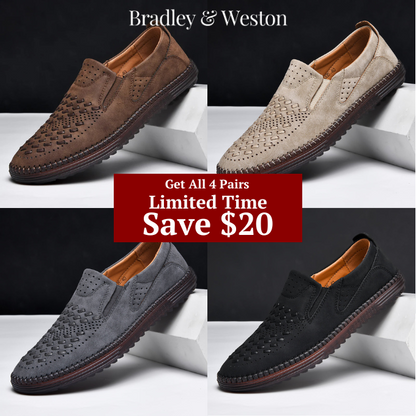 Men's Perforated Loafers Textured Leather Upper