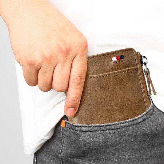 Compact Leather Wallet Rfid Blocking Brown - VibreMode
