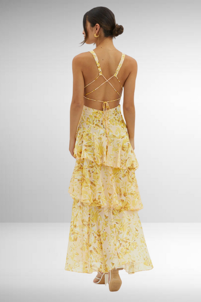 Flowy V Neck Floral Maxi Dress for Women