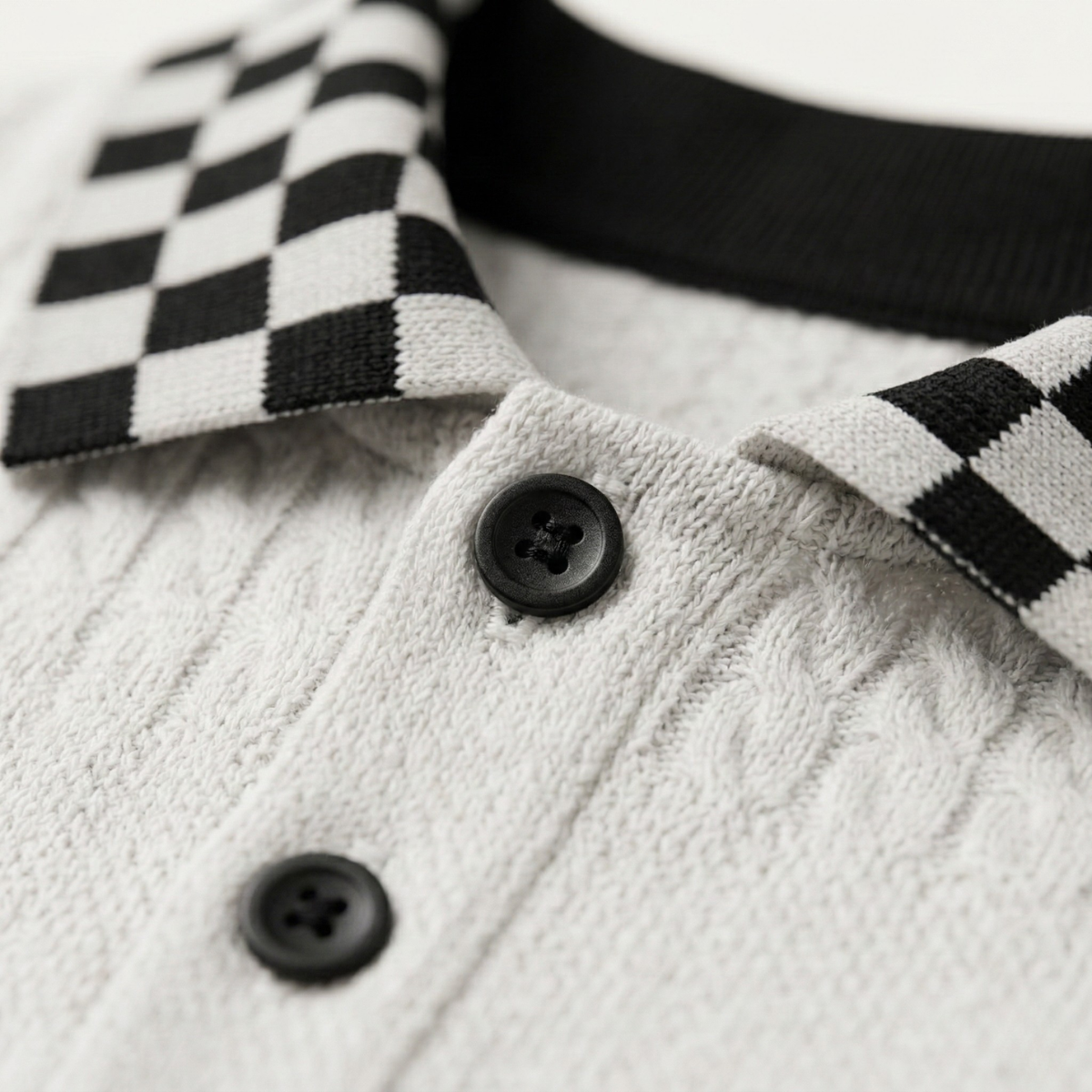 Men's Textured Knit Polo Shirt Checkered Collar