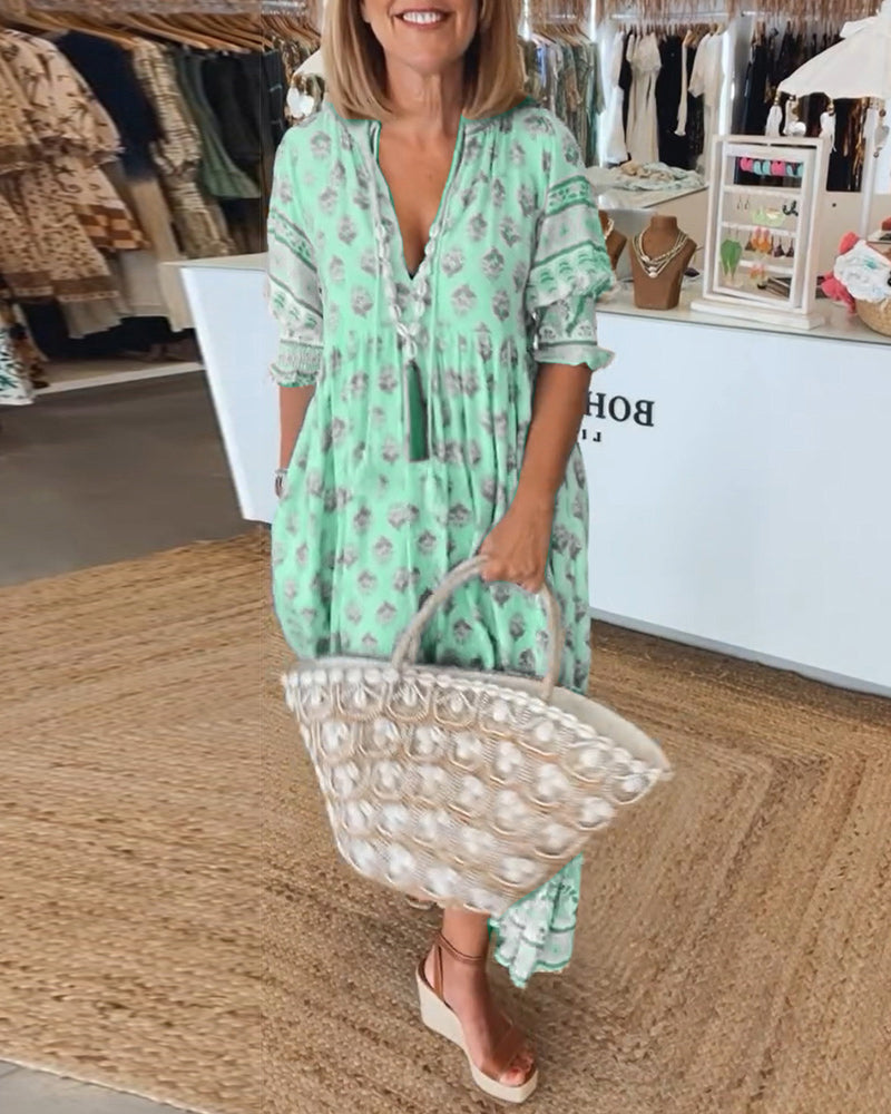 Women's Printed V-Neck Dress