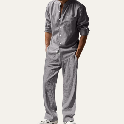 Men's Linen Shirt And Pants Set Relaxed Fit
