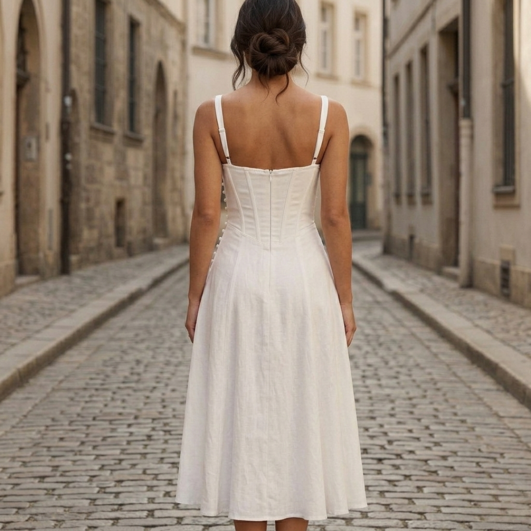 Midi Dress Spaghetti Strap Corset Bodice Women