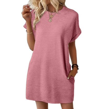 Women's Crew Neck Mini Dress Short Sleeve Cotton